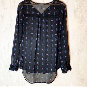 Women tribal print long sleeve pull over blouse